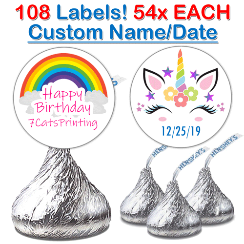 custom name unicorn birthday stickers